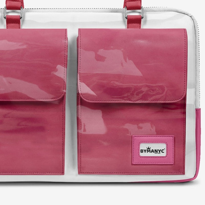 Vegan Designer Luxury Double Pocket Bag 16” BYMANYC ® New York White & Pink-2
